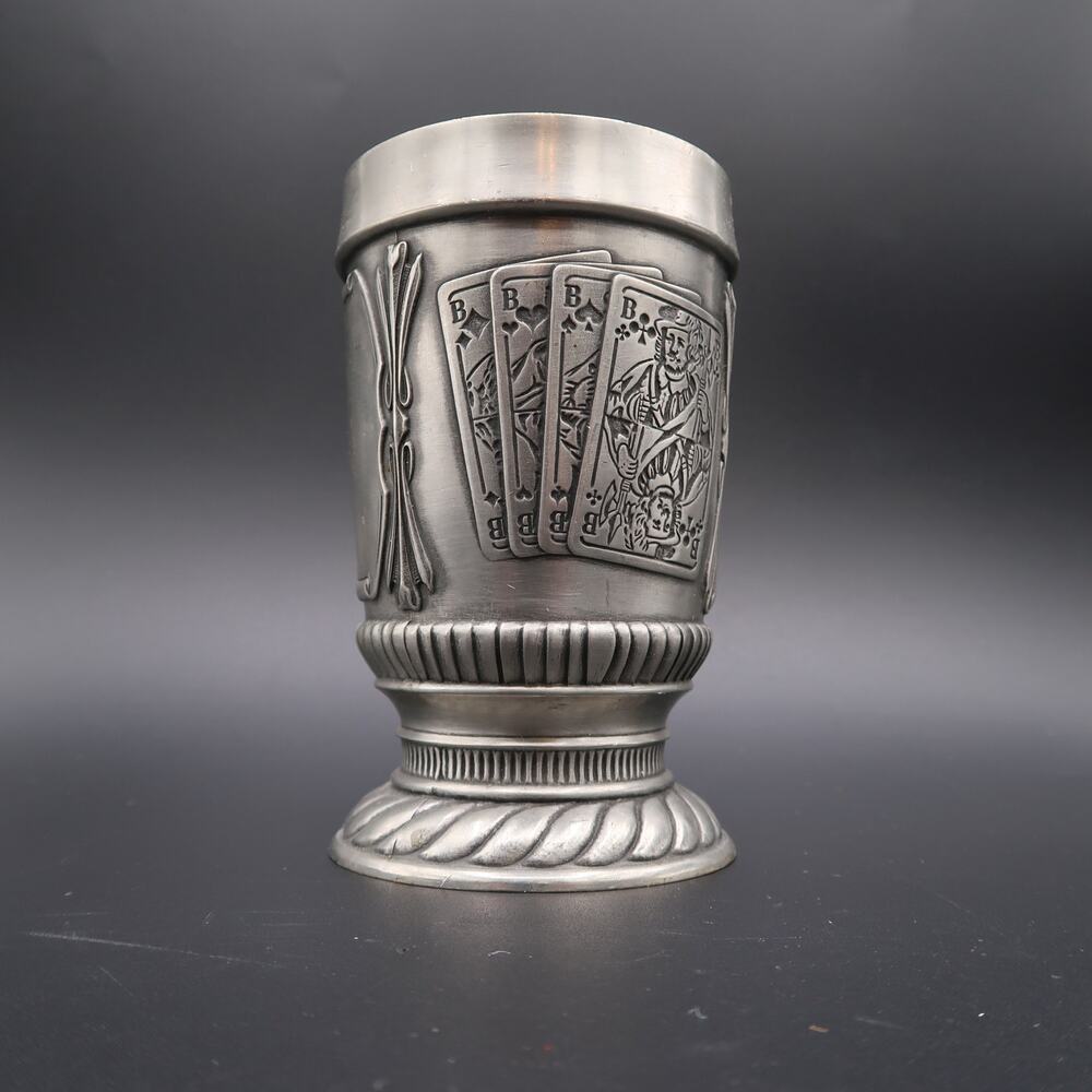 Frieling Zinn Embossed Pewter Goblet Cup 5" Germany Playing Cards Gambling